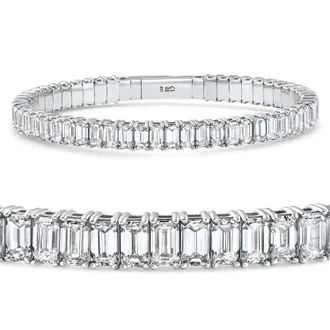 Pompeii3 16Ct Emerald Diamond Tennis Flexible Bangle Bracelet 14k White Gold Lab Grown