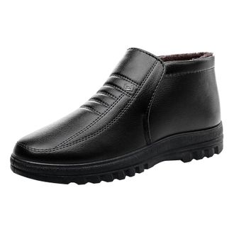 Generic Mens Fleece Lined Shoes Classic Without Lacing Slip On Loafers Warm Leather Shoe Block Heel Non Slip Sneakers Causal High Top Footwear for Indoor Outd