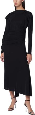 Victoria Beckham Kleedjes, Dames, Zwart, S, Zwarte Gedrapeerde Lange Mouw Jurk