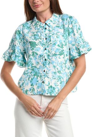 CeCe by Cynthia Steffe Cece Ruff Cuff Cropped Button Down Linen-Blend Shirt