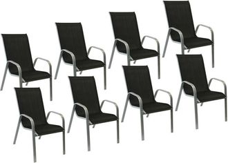 Happy Garden Pack De 8 Sillas Marbella En Textileno Negro Aluminio Gris