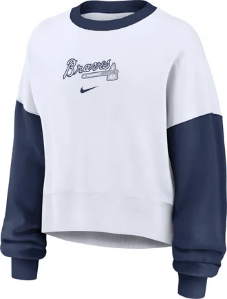 Nike Atlanta Braves Primary Nike Womens MLB Pullover Crew in White | 01D7022NAW-9HV