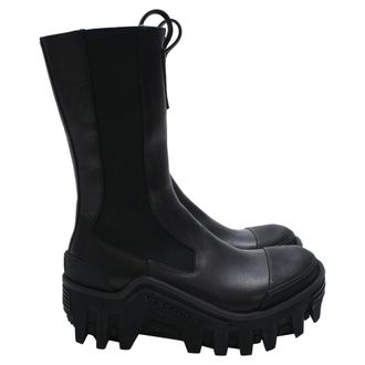 Versace Mid-Calf Leather Chunky Chelsea Boots in Black Leather