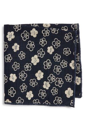 Clifton Wilson Floral Linen Pocket Square in Navy at Nordstrom
