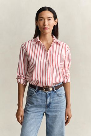 GANT Women Relaxed Fit Classic Striped Poplin Shirt (44) PERFECT RED