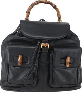 Gucci Vintage Bamboo Backpack Leather Black Leather Backpack Bag (Pre-Owned)