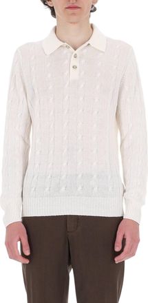 Barba White Cable-Knit Linen-Cotton Polo Shirt