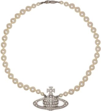 Vivienne Westwood Accessoires, Dames, Grijs, ONE Size, Nylon, Bas Relief Parelketting