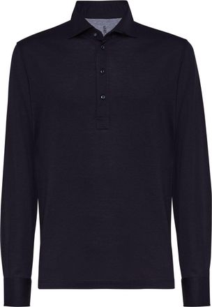 Brunello Cucinelli long-sleeve polo shirt - men - Cotton/Silk - 3XL - Blue