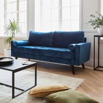 Sweeek 3-seater Fabric Sofa With Vintage Style in Blue