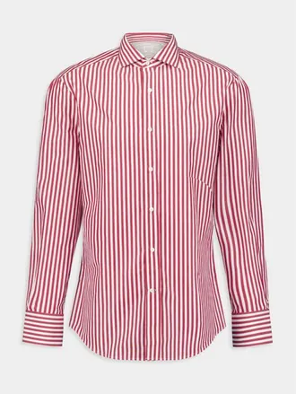 Brunello Cucinelli MenS White And Red Striped Shirt, Size XS