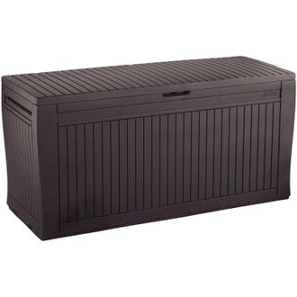 Dmora Cassapanca outdoor Gatineau, Baule da giardino, Contenitore da esterno, Panchina contenitore da esterno, 117x45 h57 cm, Marrone - Dmora