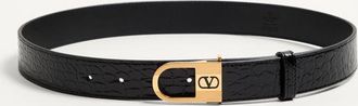 Valentino Garavani Cintura VLogo Signature In Coccodrillo 30 Mm Con Dettaglio Logo Smaltato Uomo NERO 090