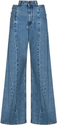 Maison Margiela Blauwe Wide Leg Jeans met Uitgesneden Taille - Dames - Loose Fit Jeans - Blauw - 2XS - Katoen - Jeans