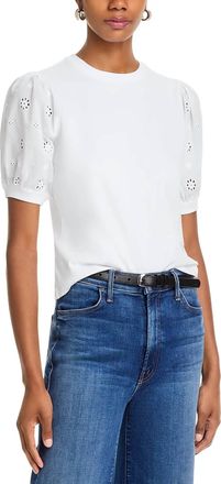 Frame Denim The Lace Sleeve T-Shirt In White