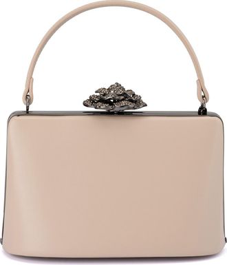 Olga Berg Grace Embellished Frame Top Handle Bag in Natural at Nordstrom