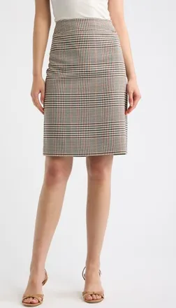 Tahari by ASL Plaid Pencil Skirt in Toffee Black at Nordstrom, Size 12