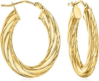 Ross-Simons Italian Fluted 14kt Yellow Gold Oval Hoop Earrings