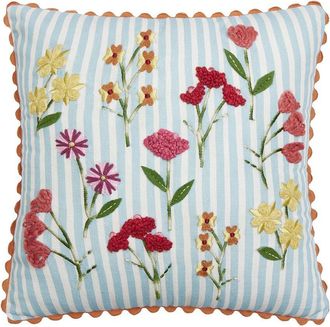 Peking Handicraft Stripe Floral Embroidered Pillow