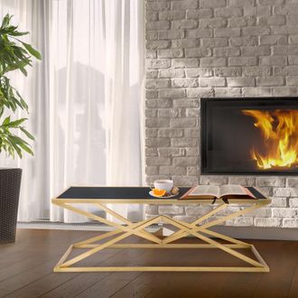 Dmora Mesa De Centro Keswic, Forma Rectangular, Color Superficie Negro, Estructura De Metal, 110x60x45h Cm Negro