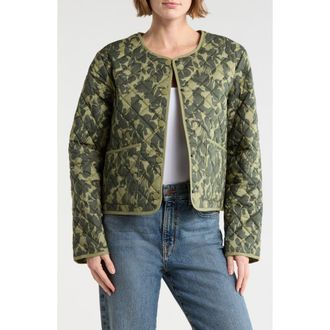 Sanctuary Floral Quilted Jacket in Fossil Leaf Green at Nordstrom Rack, Size X-Large