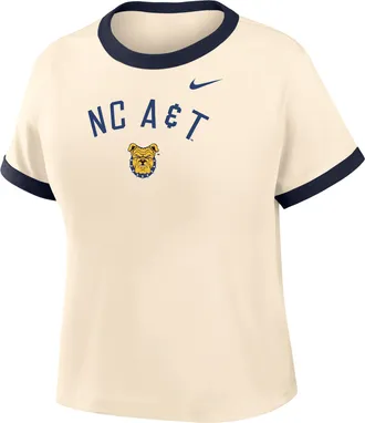 Nike Womens College (North Carolina A&T University) Cropped Ringer T-Shirt in Brown | ZW04N9NCAT26-NAB