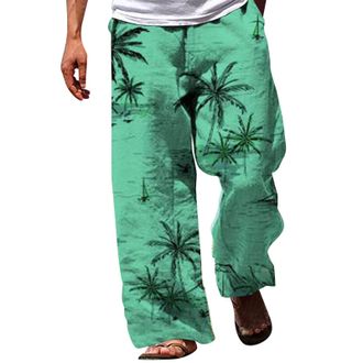 Generic Mens Fashion Casual Printed Linen Pocket Lace Up Pants Large Size Pants Sweatpants Casual Trousers with Drawstring Thin Baggy Beach Trousers Linen Tro