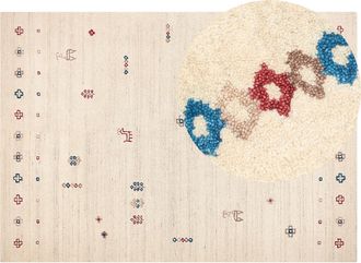 Beliani Alfombra Gabbeh De Lana Beige Rojo Azul Marr&oacute;n 200 X 300 Cm A Mano Floral Animal Suluca
