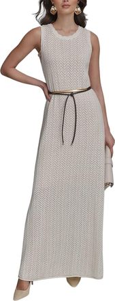 DKNY Metallic Knit Maxi Sweater Dress In Ivory