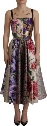 Dolce & Gabbana Womens Floral Aline Dress Multicolor - Rose Gold Silk - Size EU 32 (Womens)