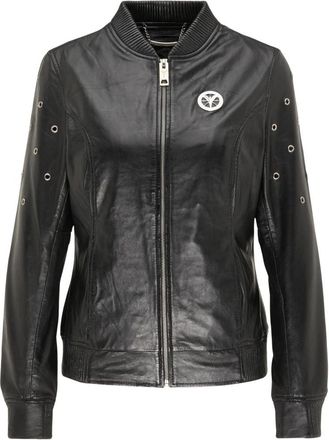 Carlo Colucci Leren Jas met Rivetten - Dames - Bomber jackets - Zwart - S - Jassen