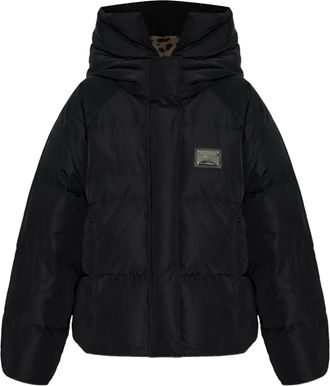 Dolce & Gabbana Donsjack met logoplakkaat en capuchon - Zwart