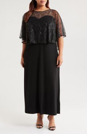 Connected Sequin Cape Gown in Black at Nordstrom, Size 18W