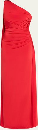 Ronny Kobo Draped One-Shoulder Jersey Column Gown