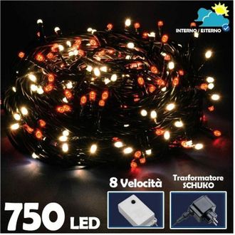 Trade Shop Trade Shop - Catena Luminosa 750 Luci Led Blanco Caldo Y Rosso Controler 8 Funciones