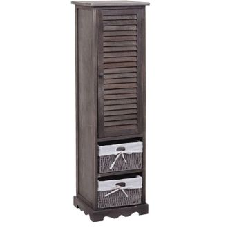 Hhg Cassettiera arredo bagno HHG 674 vintage sportello e ceste removibili legno di paulonia grigio marrone