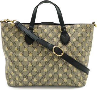Gucci Beige Black Gold Gg Supreme Canvas Pvc Leather Handbag Shoulder Bag Tote Bag (Pre-Owned)
