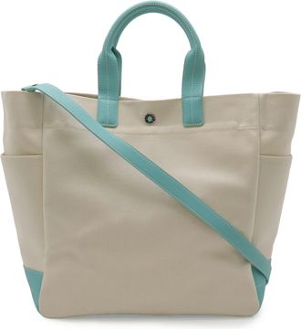 Tiffany & Co. Ivory Tiffany Blue Canvas Leather Shoulder Bag Tote Bag (Pre-Owned)
