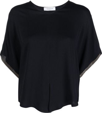 Fabiana Filippi bead-trim tie-front T-shirt - women - Eco Brass/Silk/Acetate - 36 - Blue