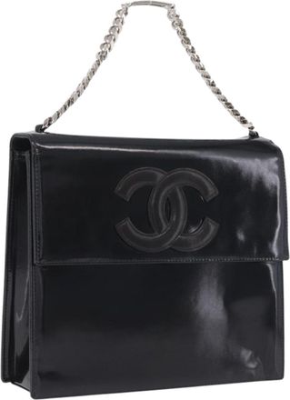 Chanel Vintage Cc Box Flap Leather Black Patent_Leather Handbag (Pre-Owned)