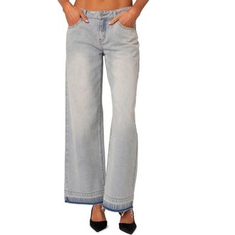 Edikted Release Hem Low Rise Jeans in Light-Blue at Nordstrom, Size Small