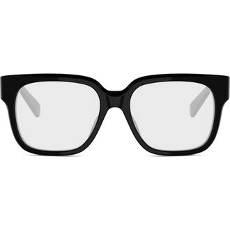 Celine Triomphe 54mm Square Reading Glasses in Shiny Black at Nordstrom