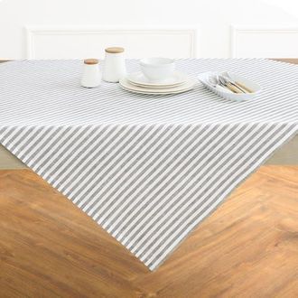 Solino Home Linen Table Throw - Amalfi Stripe, 52 x 52, 52 x 52 in Grey And White at Nordstrom, Size Small