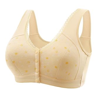 Generic Daisy Bras for Older Women, Lisa Charm Bras Front Snaps Seniors, Wirefree Daisy Bra Full Coverage Hides Back Fat Bralette Beige Wireless with Support 