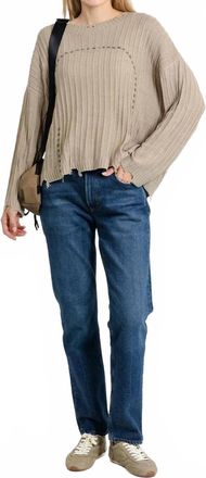 Terre Alte Contrast Stitch & Rib Sweater In Light Beige