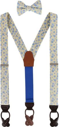 Trafalgar Store Weldon Floral Silk Suspenders (Braces) and Bow Tie Bundle in Yellow With Light Blue at Nordstrom
