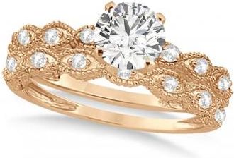 Allurez Vintage Moissanite Engagement Ring Bridal Set 14k Rose Gold (1.36ct)