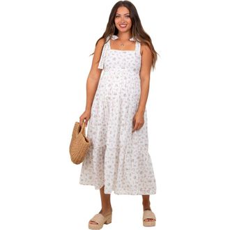 Pinkblush Floral Shoulder Tie Midi Dress in Light Pink at Nordstrom, Size Medium