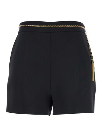 Elisabetta Franchi Black Shorts With Metallic Pendant And Patch Pockets In Fabric Woman