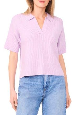 1.State Short Sleeve Johnny Collar Sweater in Azelea at Nordstrom Rack, Size X-Large